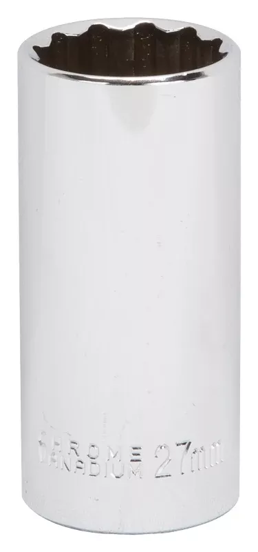 Vulcan MT6528987 Drive Socket, 27 mm Socket, 1/2 in Drive, 12-Point, Chrome Vanadium Steel, Chrome