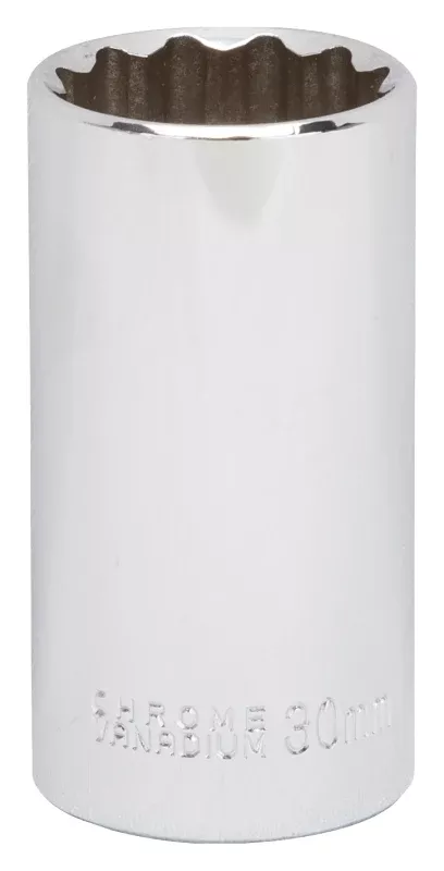 Vulcan MT6528988 Drive Socket, 30 mm Socket, 1/2 in Drive, 12-Point, Chrome Vanadium Steel, Chrome