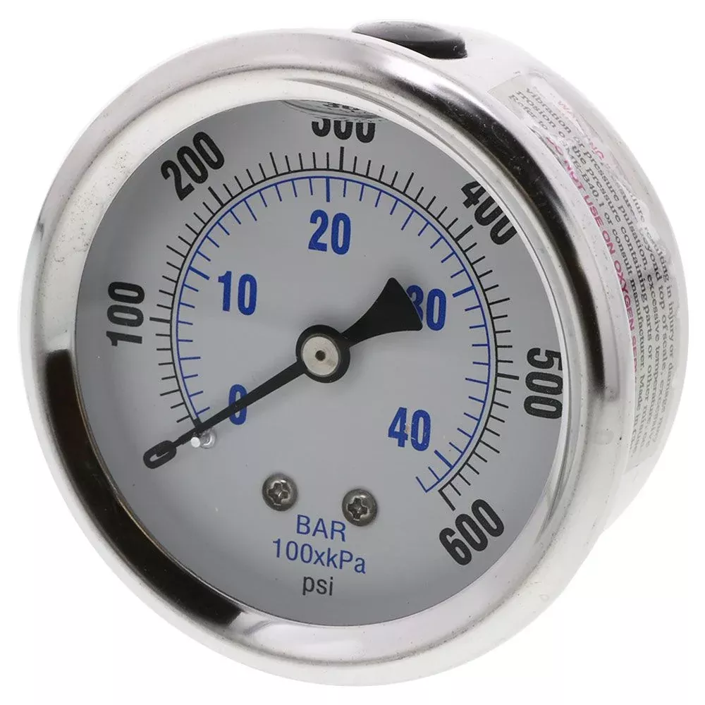 Water Pressure Gauge 600 PSI, 1/4" MPT, 2.5" Plastic Dial, Center Mount, SSCase