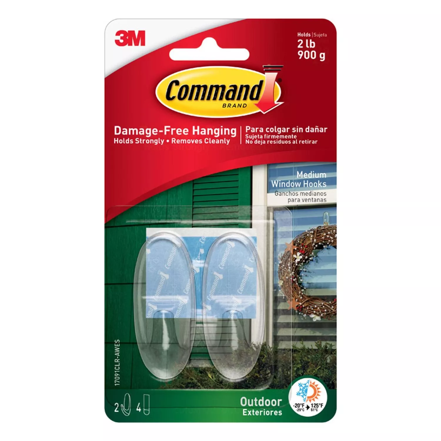 Window Hook, Outdoor, Foam Strip, Clear, Medium, 2-pk.