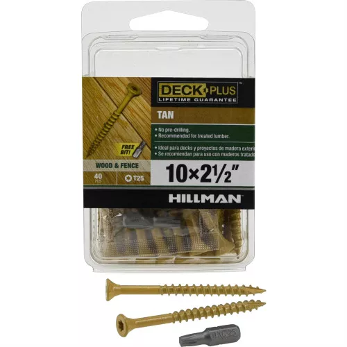 Wood & Deck Screws, Star Drive, Tan, #10 X 2.5-in., 40-pk.