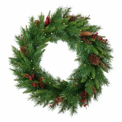 Woodland Berry Artificial Wreath, 50 Led Lights, 24-in.